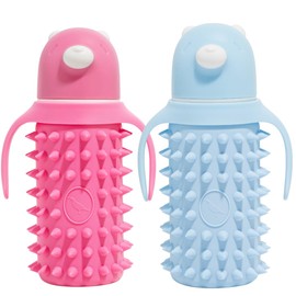 Tabor Place Glass Sippy Cup for Toddlers - Set of 2 Spikeys/ 1 Pink & 1 Blue / 8oz / Super Strong glass/Leakproof straw/Protective Silicone sleeve (8 oz, 2 Count)