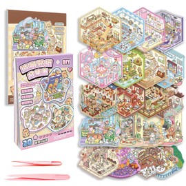 40 Sets DIY 3D House Sticker Scene Kit, 3D Miniature Scene Therapy, Stress Relief Sticker Scenes with Stickers Tweezers, Reusable DIY Sticker Therapy Kit for Adults Kids Teens