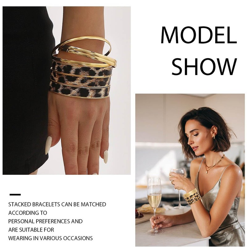 Dmaiy Gold Bracelets for Women Vintage Leopard Print Bracelet Layered