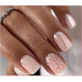 Curvlife Press on Nails Acrylic Fake Nails with Design Full Cover False Nails for Women Reusable Nail Kit with Nail Glue Adhesive Tabs Nail File (pink gold, 30pcs)