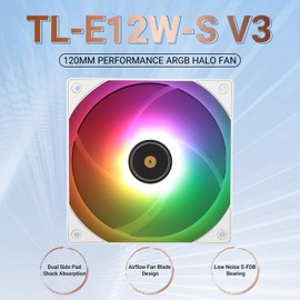 Thermalright TL-E12W-S V3 120mm ARGB CPU Fan, Computer Case Cooling, Quiet 4pin PWM, 2000RPM, for S-FDB Bearing CPU Cooling Fan,LED Lighting White CPU Air Cooler
