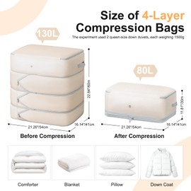 Easortm Comforter Storage Bag - Extra Large Capacity Blanket Storage Bags 4-Layer Ultra Space Saving Self Compression Organizer, Washable Compression Bags for Storage Comforter Blanket, 1-Pack, Beige