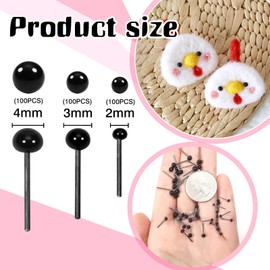 TOAOB Pack of 300 Glass Doll Eyes Safety Eyes Black Mixed Size Craft Eyes for Doll Puppet