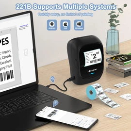 CLABEL Label Maker Machine with Tape: 221B Inkless Label Printer Handheld Barcode Printer Compatible with Phone & PC for Retail School Office Organization Label Makers with APP