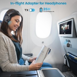 YMOO Upgraded Airplane Adapter for Headphones,2-in-1 Transmitter and Receiver,3.5mm Wireless Adapter,Bluetooth 5.4 Transmitter Adapter for Old Receiver, TV, Gym(Black)