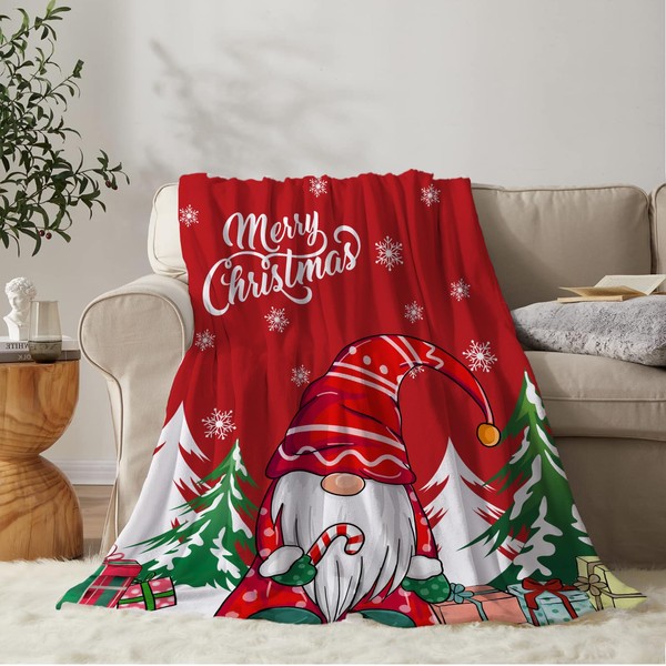 YeeJu Christmas Throw Blanket Red Christmas Tree Gnome Blanket for