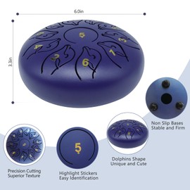 Steel Tongue Drum, 6 Inch 11 Notes Metal Hand Drums Musical Instruments for Kids Hang Drum Instrument, Handpan Drum, Sound Healing Meditation