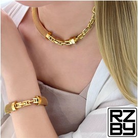 Razzberry Designer Mesh Bangle Bracelet, 12mm Wide, 20cm Length, 18K Gold-Plated Stainless Steel, with Included Gift Pouch