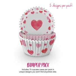 Anniversary House Cupcake Cases, 75 Pieces, Greaseproof Paper Baking Cups, Hearts, J145, White & Pink