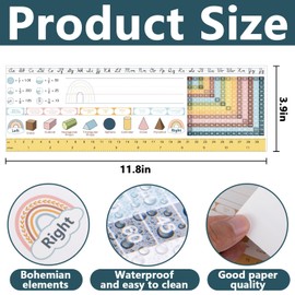 48 Pcs Boho Student Desk Name Tags for Classroom - Waterproof Traditional Manuscript Cursive Nameplates -Desk Reference Nameplates with Alphabet, Number Line, Ruler, Graphics for School Class Student