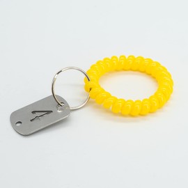 50 pcs Stretchable Key Ring Band Keychain Spriral Wrist Coil Keychain Black for Number Tag Key Tag (Yellow)