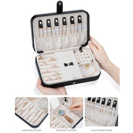 V-LAFUY Small Jewelry Box, Travel Jewelry Case Portable Jewelry Boxes for Women, 2-Layer Jewelry Travel Organizer, Gift for Women Girls, Black B