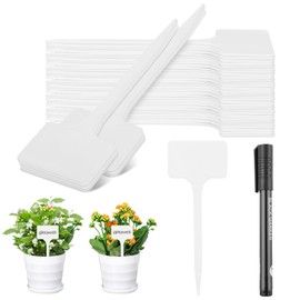 Greaner Thick Plastic Plant Makers, 6 Inch White T-Type Plant Tags, Plant Markers for Outdoor Plants Waterproof, Nursery Garden Labels for Seeds with A Marker Pen(50 PCS)
