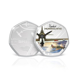 RAF Memorabilia Legends of the Skies 50p Shaped Collection Silver Fifty Pence Coin Medal (Combat Edition) - Hawker Hurricane