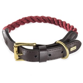 Embark Pets Country Dog Rope Collar - Braided Cotton and Thick Leather Dog Collar for Large Dogs - Durable Dog Collars for Large Dogs and Strong Build for Training, Walking, Running (Large, Red)