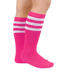 American Trends Girls Soccer Socks Kids Pink Softball Football Baseball Youth Toddler Knee High Tube Socks for Boys 1 Pack Rose Pink White 6-9 Years
