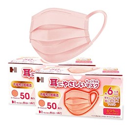 Hasegawa Watayuki Surgical Mask, Easy to Ear, Non-woven Fabric, 6.9 inches (17.5 cm), JIS Standard, Ear Strings, 0.2 inches (6 mm), Regular ~ Slightly Larger (Pink, 2 Box Set, 100 Pieces)