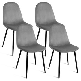 CangLong Velvet Dining Chairs Set of 4, Comfy Kitchen Side Chairs, Modern Fabric Dining Room Chairs with Padded Seat and Sturdy Metal Legs for Living & Meeting Room, Restaurant, Grey