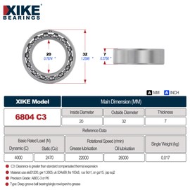 XiKe 2 x 6804 C3 ball bearings, 20 x 32 x 7 mm, open and chrome steel, suitable for DIY, cars, motorcycles, ATV, transmission, engine, CNC, industry, agriculture, technology, garden machines.
