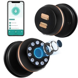 Fingerprint Door Lock, Smart Door Knob with Keypad, Finger Print Biometric Door knobs with App Control, Keyless Smart Door Lock for Bedrooms, Hotel, Office, Apartment, Real-Person Voice Prompts