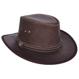 Genuine Leather Australian Bush Hat Outback Traveller in Cowboy Style Brown Ozzy (UK, Alpha, XXL, Brown)