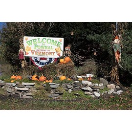 Historic Pictoric Photo - Pumpkins and a Friendly Scarecrow add a Fall Touch to The Simple Welcome Sign Outside Pawnal, a Tiny Vermont Town Near The Massachusetts borderVermont 24in x 16in