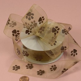 Brown Sheer Paw Prints Ribbon, 1-1/2" X 25Yd