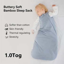 BubblePanda Bamboo Sleep Sack 0-6 Months 1.0 Tog Ultra Soft Baby Wearable Blanket 0-3 Months Sleeping Sack 3-6 Months for Infant Newborn Babies Unisex Girl Boy 2-Way Zipper Breathable Lightweight S