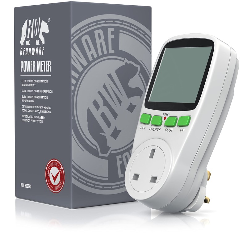 Bearware Electricity Usage Monitor Power Meter Plug Backlight LCD Energy