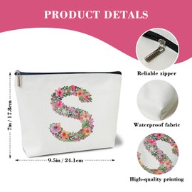 Initial Letter S Gifts for Women Mom Friend Besties Sister, Flower Monogrammed Makeup Bag, Cosmetic Travel Bag with Zipper for Mother's Day Wedding Graduation, Bride Bridesmaid Pouch Toiletry Bag - 19