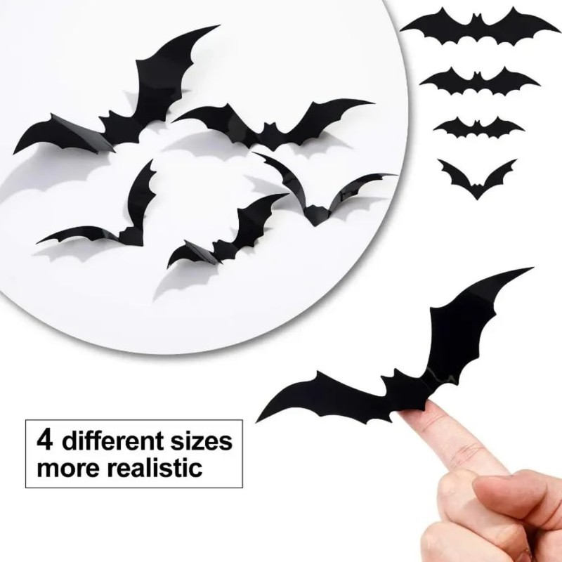 120Pcs Halloween Home Decor 3D Bats Halloween Window Stickers,4 Sizes