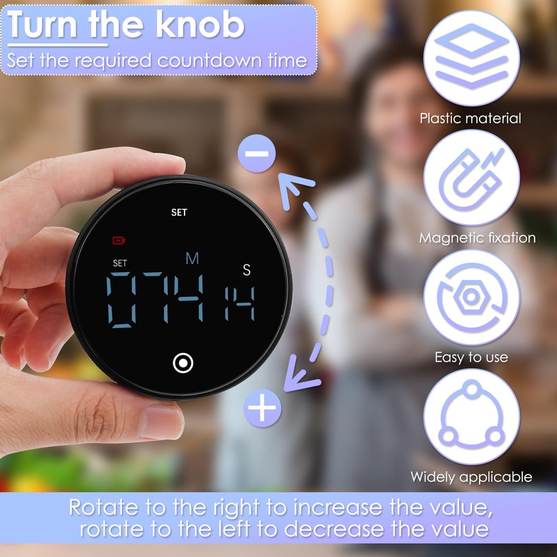 Magnetic Kitchen Timer with Large Display Digital Kitchen, Easy to
