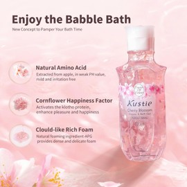 KUSTIE Shower Gel with Pump, Moisturising, Natural Cherry Blossom Shower Gel, Moisturising for Dry Skin, Gentle, Long-Lasting Fragrance 220 ml