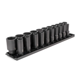 TEKTON 1/2 Inch Drive Deep 6-Point Impact Socket Set with Rails, 21-Piece (5/16-1-1/2 in.) | SID92103