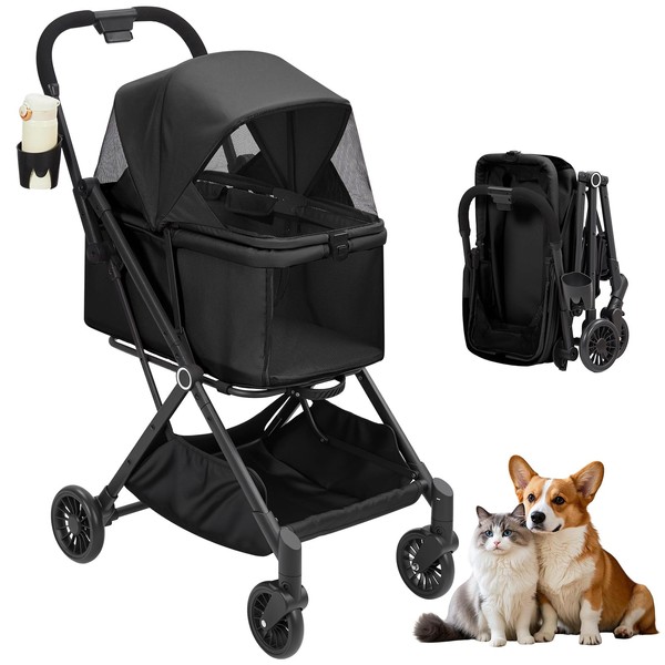 Foldable 4-Wheel Pet Stroller for Dogs & Cats -Dog Stroller,