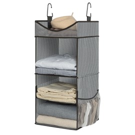 StorageWorks Hanging Closet Organizer, 3-Shelf Hanging Closet Shelves with Top Shelf, 12" W x 12" D x 35 ¼" H, Extra-Large Space, Blue & Gray