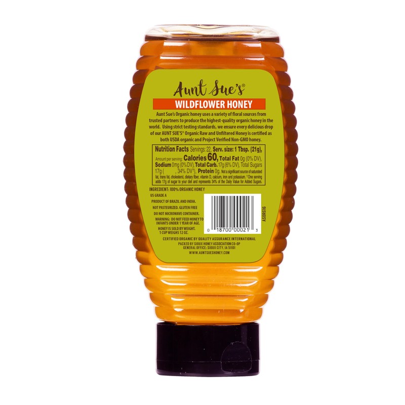 Aunt Sue’s Raw & Unfiltered Organic Honey, Light Amber, USDA
