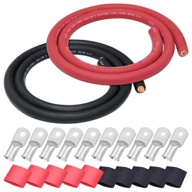 iGreely 4/0 Gauge Wire 5 Feet Black+5 Feet Red 4/0 AWG Flexible Welding Battery Copper Cable for Car Solar Marine Inverter RV, 5pcs 5/16"&5pcs 3/8" Copper Terminal Cable Lug+Heat Shrink Tubing