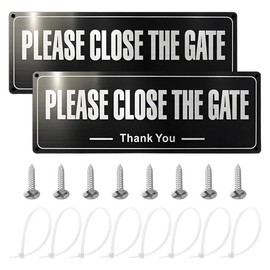 Please Close the Gate Sign Dog 2 Pack Close The Gate Signs(25×9cm) Yard Signs Aluminium Reflective Sign with Screws and Cable Ties, UV Resistant, Waterproof, Anti-rust for Outdoor Gate Wall Fence