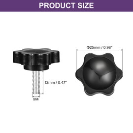 sourcing map 4Pcs Clamping Screw Knob, M4 x 12mm Hex Shaped Star Knob Plastic Grips Hand Tightening Screw Handle for Umbrella Base Mechanical Furniture, 25mm Dia