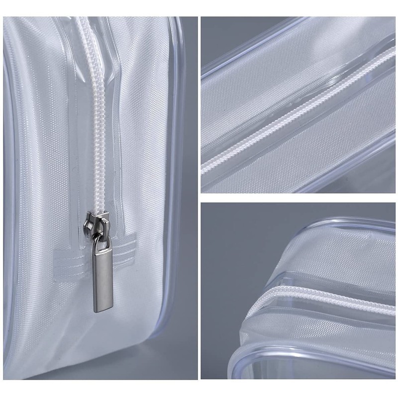 3 Pack Clear Plastic Zippered Toiletry Carry Pouch TSA Approved