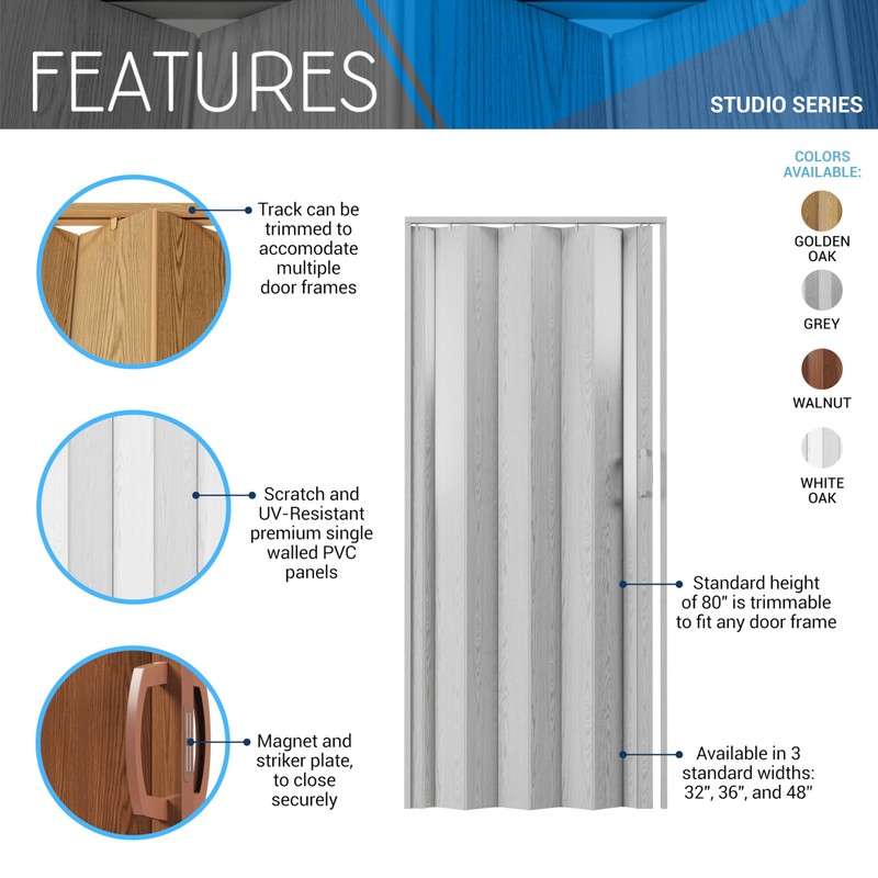 Techni Home Studio Series 48" W PVC Foldable Accordion Doors,