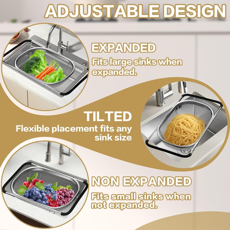 Over the Sink Colander - 6QT Strainers and Colanders -
