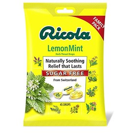 Ricola LemonMint Cough Suppressant Herb Throat Drops, Sugar Free, 45 Drops (Pack of 12), Fights Coughs Naturally, Soothes Throats