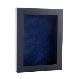 12x16 Shadow Box Frame Black Wood | with a 3/4" Usable Display Depth | Includes a Navy Blue Real Suede Texture Acid-Free Backing Board, UV Resistant Acrylic, and Hanging Hardware