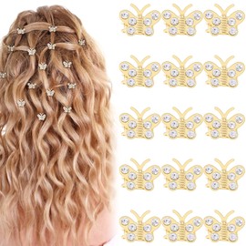 Incinkod 15 Pcs Gold Butterfly Hair Clips, Fashion Cute Rhinestone Butterfly Clips, Small Butterflies Hair Clips, Strong Hold Butterflies Hair Clip for Women, Wedding, Bridal (0.57''×0.45'')