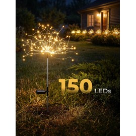 Brightown 150LED Solar Garden Lights Outdoor, 8 Modes 2 Pack Firework Fairy Lights for Outside Decorative, Solar Powered Stake Flowerbed Planter Decorations for Yard Pathway Patio Christmas,Warm White