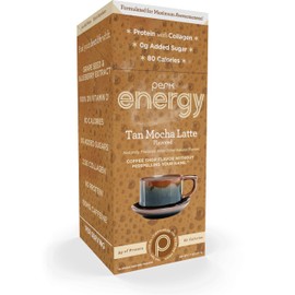 Perk Energy Original Tan Mocha Latte Flavored Drink Powder (10 Servings Stickpack) - Gluten-Free, Peanut-Free, Soy-Free