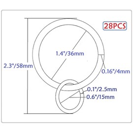 Loop Eyelet Curtain Ring for Drapery 1.7" Ring for Panel Pin Hooks,1.4”Inner Diameter,Fits Up to 1.2" Rod (28Pcs,Black)