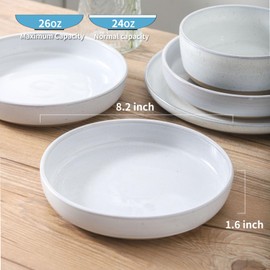 Tikooere Pasta Bowls 26 OZ,Ceramic Salad Serving Bowls Set of 4,Large 8.2 inch Shallow Bowls Plates for Soup,Fruit,Noodle,Dinner,Dishwasher & Microwave Safe,White